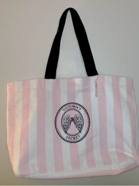 Victoria’s Secret Pink and White Stripe Terry Cloth Beach Tote Bag NWT